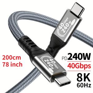TEMU USB4 240W 40Gbps 타입-C 풀 기능 데이터 케이블 슈퍼 빠른 충전 8K 비디오 디스플레이 썬더볼트 4/3용, 아이폰 16/15, 맥북, 아이패드, 샤오미, 델 XPS, 스위치, eGPU, SSD, 연결 , 모니터, 허브에 적합