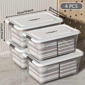 TEMU 4pcs 스택 가능한 저장 상자 세트, 뚜껑 및 손잡이가 있는 다중 크기 투명 흰색 정리함, 거실, 침실, 욕실, 옷장, 차량 트렁크 및 지하실용, 책, 옷, 담요 및 도구용 필수 저장 상자, 어머니의 날을 위한 이상적인 선물|이불정리함