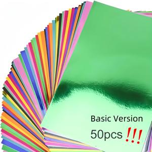 TEMU 50장의 생생한 메탈릭 A5 종이 - 다양한 색상, 거울 반사 마감, 128gsm 카드 만들기 및 스크랩북킹 & DIY 공예용, 창의적인 수제 오리가미 용품