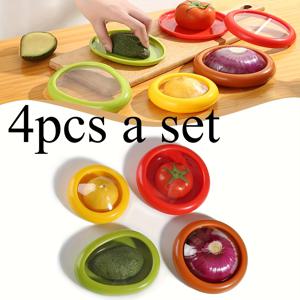 TEMU 2/4pcs 대형 실리콘 과일 및 채소 보관 용기 - BPA 프리, 신선함을 위한 공기 밀봉, 재사용 가능하고 쌓을 수 있음, , 양파, 레몬, 감자에 이상적 | 필수 주방 정리, 신선함 보관 솔루션 | 쌓을 수 있는 용기 | 내구성 있는 실리콘