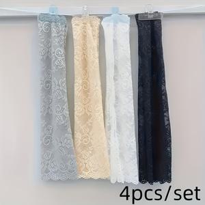 TEMU 4pcs 우아한 레이스 팔 보호대 - 신축성 있는 여름 태양 보호, 통기성이 좋은 니트 장식 팔 보호대 야외 활동용, 깃털 없음, 수건으로 세척 가능, 태양 보호 의류 | 우아한 레이스 팔 보호대 | 니트 원단 팔 보호대, 레이스 팔 보호대 없음 블라우스
