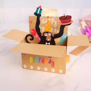 TEMU 1개 재미있는 원숭이 3D 팝업 생일 카드 