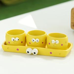 TEMU 만화 엄지 치즈 꽃 화분 야외 조각상, 다육식물 미니 화분 창의적인 플랜터 3개 + 트레이 1개
