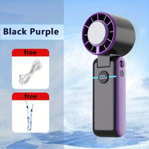 TEMU HIPAPPY 250000RPM 휴대용 핸드헬드 팬 아이스 쿨러 - 10°C 즉각 냉각, 20시간 연속 사용 가능, 3단계 속도 조절 가능한 착용형 개인용 팬, 여행 및 캠핑용 접이식 경량 디자인 (블랙 퍼플 악센트), USB 충전식 휴대폰 쿨링 장치, 내구성 있는 플라스틱 소재, 사무직원용
