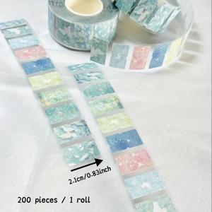TEMU 200개/1롤, 봄색 테마 반짝이 라벨 스티커, 10가지 패턴 사이클 핸드북 장식용 DIY 스티커