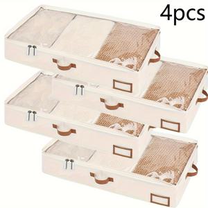 TEMU 2pc 클래식 사각형 침대 밑 수납 가방, 지퍼와 손잡이가 있는 대용량 옷과 이불 정리함, 모던 폴리에스테르 블렌드, 라벨 클립이 있는 다용도 뒤집어쓰는 공간 절약 가방, 세탁 가능한 직물, 가정 주방 수납 정리함.
