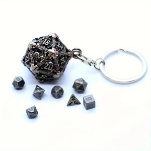 TEMU D20 메탈 할로우 박스 + 7개 메탈 주사위 세트, 휴대용 보드 게임 주사위 미니 키트, 블러드스테인 스타일 주사위 펜던트 할로윈 크리스마스 선물|주사위