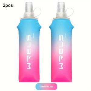 TEMU WRELS 접이식 실리콘 물병 2개 세트 - 250ml & 500ml, BPA 프리, 하이킹, 러닝, 사이클링용 접을 수 있는 TPU 플라스크 - 그라데이션 색상(핑크에서 블루까지, 노랑에서 녹색까지, 오렌지에서 레드까지) - 손세탁 전용, 하이킹용 워터 보틀