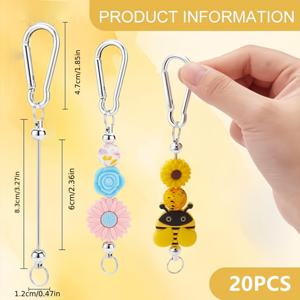 TEMU 20개 비즈 키체인 펜던트와 빈 키체인 막대, 수제 백팩 액세서리 펜던트 DIY 주얼리 디자인 선물