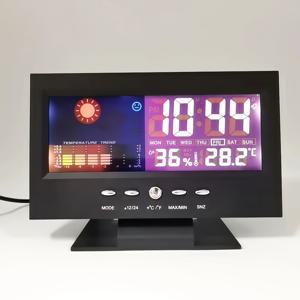 TEMU 1pc 축제 크리스마스 디지털 시계 온도, 습도, 영구 캘린더, 날씨 예보, 음성 활성화 백라이트, 알람, 12/24H 디스플레이, 조절 가능한 섭씨, 조용한 키 작동, USB 또는 배터리 구동 (배터리 포함하지 않음) - 단일 칸막이 특징이 있는 직사각형 플라스틱 책상 시계|달력|달력|캘린더