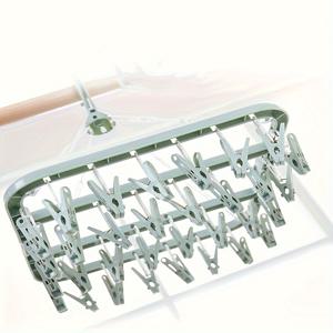 TEMU 1pc 접이식 32-클립 세탁 건조대, 회전 후크 포함 - 속옷, 침실, 욕실, 기숙사 사용을 위한 독립형 플라스틱 옷걸이, 다목적, 다양한 세탁 필요성에 대한 액세서리, 건조대, 옷걸이