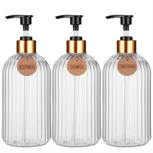 TEMU GAONLY 세련된 샴푸 및 컨디셔너 디스펜서 세트 3개 - 현대적인 16.9oz 샤워 샴푸 병, 펌프 및 라벨 - 쉬운 재충전 바디 워시 디스펜서로 즉시 욕실 장식 업그레이드 클리어 할로윈 크리스마스 선물