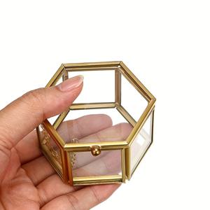 TEMU 1pc 유럽 스타일 스테인레스 스틸 육각형 보석함, 투명 유리, 반지, 팔찌, 귀걸이 장식 디스플레이 케이스, 금속 프레임으로 구성된 정리함, 결혼식, 크리스마스, 데이 선물 및 홈 데코에 이상적입니다.