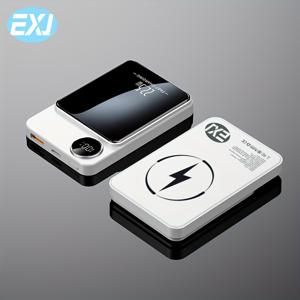 TEMU EXJ 10000mAh 자석식 무선 보조배터리, 22.5W 고속 충전 휴대용 충전기 (USB-C 및 Type-C 포트), LED 디스플레이, 아이폰 16/15/14/13/12 시리즈 호환, 컴팩트 디자인