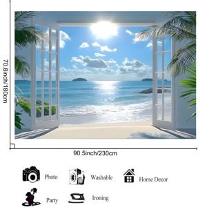 TEMU 1pc 열대 섬 배경 椰子树和海浪 - 聚酯摄影背景 婚礼 生日 单身派对 - 多功能派对横幅 入口 房间 花园 - 适用于圣诞节 新年 夏季活动