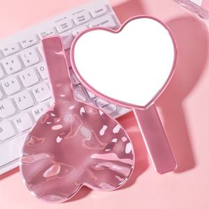 TEMU 데이 사랑 테마 휴대용 핸드헬드 거울 - 전기도금 물결 디자인, 고화질, 귀엽고 섬세한 여행용
