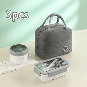 TEMU 3pcs HEART LEAF 보온 보냉 도시락 세트, 850ml 아침 컵 및 열 전달 가방이 있는 전자레인지 안전한 플라스틱 식사 용기, 식품 보관 및 운송을 위한 수동 직사각형 벤토 박스 키트
