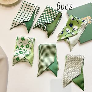TEMU 5pcs/6pcs 세련된 다용도 녹색 포카포카 헤어 타이, 부드러운 긴 목 스카프, 선물 상자에 있는 가방을 위한 자유롭게 매칭되는 리본.|머리띠