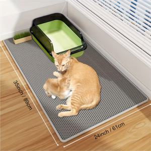 TEMU 대형 꿀벌 모양의 이중층 고양이 쓰레기 매트 - 쉽게 청소 가능, 미끄럼 방지, 먼지 방지, 효과적인 고양이 쓰레기 포획 매트 고양이 쓰레기 상자, 고양이 쓰레기 매트 | 꿀벌 패턴 | EVA 매트
