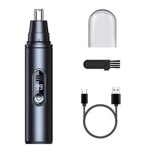 TEMU YAIAWISU 충전식 USB 귀 및 코털 클리퍼 LCD 디스플레이 - 무통증 얼굴 털 제거, 180mAh 배터리, 블랙 & 그레이 디자인, 세련된 모던 스타일, 휴대용 헤어 클리퍼 | 스타일리시 그루밍 도구 | 디지털 디스플레이 기능, 헤어 트리머
