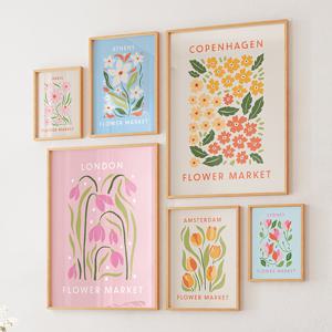TEMU 6pcs 아트 데코 꽃 캔버스 포스터 세트, 프레임 없는 풍경 꽃 아트 프린트, 거실 및 침실을 위한 갤러리 벽 장식, 실내 꽃 시장 테마 선물