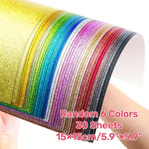 TEMU 반짝이 카드스톡 30장, 6가지 랜덤 색상, 15cm x 15cm/5.9인치 x 5.9인치, 250g/m², 인사말 카드, 케이크 장식, 결혼 공예 및 스크랩북용, 비독성 & 내구성 있는 재료, 선물 포장용 | DIY 프로젝트