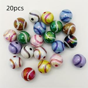 TEMU 16Mm Uv-Coated Colorful Acrylic Baseball Beads 20pcs, 직선 구멍, DIY 보석 만들기, 전화 체인, 가방 체인, 펜 액세서리에 완벽합니다.