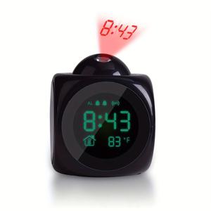 TEMU 직사각형 LED 프로젝션 알람 시계 | 음성 시간, 온도 및 습도 표시기 | 스누즈 기능 | ABS 플라스틱 | 모던 블랙 디자인과 빨간색 알람 라이트 | 홈&오피스용 멀티기능 디지털 데스크 클락, 침대 옆 알람 시계 | 세련된 디지털 시계 | 레드 레이저 프로젝션, 침실용 알람 시계