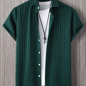 TEMU 남성용 여름 캐주얼 반팔 폴리에스터 라펠 칼라 셔츠, 정상적인 루즈핏, 스트레치되지 않는 소재, 버튼 플랙, 싱글 브레스트, 117 g/㎡ 무게, 편직, 후디가 있는 야외 스포츠, 스트리트웨어, 하라주쿠, 주말용
