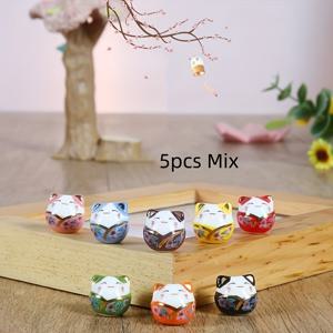 TEMU 5pcs 혼합 행운의 고양이 도자기 비즈 - DIY 보석, 목걸이, 팔찌를 위한 다양한 색상의 고양이 모양의 악세사리 - 수공예 공예 용품, 도자기 비즈, 보석 만들기용 악세사리