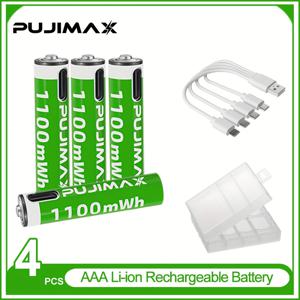 TEMU PUJIMAX 충전식 리튬 배터리-폴리머 AAA 1.5V 1100mWh, 고출력, 전압 안정, 빠른 및 긴 수명, USB-C 충전, 충전 케이블 포함, 원격 제어, 키보드, 무선 마우스, 드론, 알람 시계, 도어벨용|드론