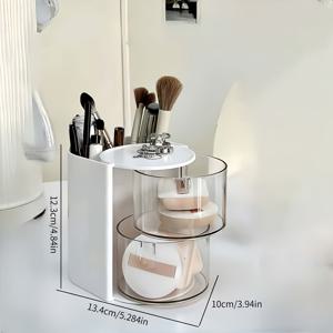 TEMU 1pc 다층 회전 메이크업 정리함 - 흰색/핑크 화장품 보관함, 파우더, 아이섀도우, 메이크업 브러시에 적합 | Sleek 데스크탑 정리함, 홈 데코, 화장품 디스플레이, 메이크업 브러시, 데스크 & 드로어 정리함, 홈 스토리지용