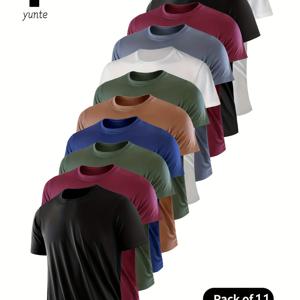 TEMU 11pcs 남성 스포츠 크루 넥 티셔츠 - 경량, 빠른 건조, 습기 방지, 통기성이 좋은 상의 피트니스, 체육관 및 러닝용 - 다양한 색상 (빨강, 검정, 해군, 흰색, 회색), 체육관 의류 | 스포티 스타일 | 편안한 핏, 땀 방지