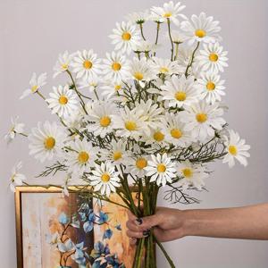 TEMU 10개 생동감 있는 데이지 부케 - 현실적인 흰색 및 노란색 인공 꽃, 야외 장식, 축하 행사, 발렌타인데이 및 어머니날에 완벽함, 유지보수 필요 없음! 어머니날의 꽃 | 화려한 꽃 배치 | 플라스틱 데이지