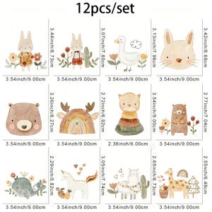 TEMU 12개 귀여운 동물 DIY 다림질 전사 스티커 - 세탁 가능한 플라스틱 솔리드 열전달 스티커 (곰, 토끼, 라마, 선인장 등 12가지 디자인) 티셔츠, 청바지, 마스크, 백팩용 - 재봉 필요 없는 아이언 온 데칼, 의류 커스터마이징, 화려한 컬러 프린트