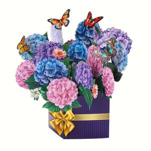 TEMU 1 3D 팝업 수국 부케 인사말 카드 - 생생한 블루, 핑크 및 퍼플 꽃 디자인과 나비 장식 포함, 아내나 남편 또는 사랑하는 사람을 위한 기념일, 생일, 발렌타인데이 선물 | 특별한 날 카드 | 장식용 꽃다발 카드 | 휴일 인사