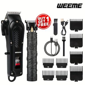 TEMU WEEME 2개 세트 전문가용 남성 전기 이발기, T형 0 갭 트리머 포함, USB 충전 및 LCD 디스플레이. 가정용, 여행용 또는 선물로 완벽—휴대 가능하고 강력한 제품