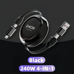 TEMU 240W 멀티 기능 고속 충전 케이블 4-in-1 유니버설 스프링 텔레스코픽 케이블, 원플러스, 미 13, 화웨이, 오포 아이폰 시리즈 제품용 차량 충전 최적 선택