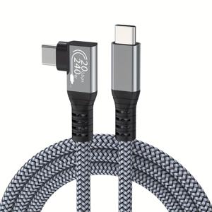 TEMU USB-C에서 USB-C 데이터 케이블, 90도 각도(6.6피트), 240W USB 4.0 케이블 20Gbps 8K 비디오 지원 아이폰 15, 갤럭시 S24/S23, 맥북, 아이패드 미니, 아이패드 프로용 썬더볼트 4 라이트 앵글 케이블 (남성-남성)