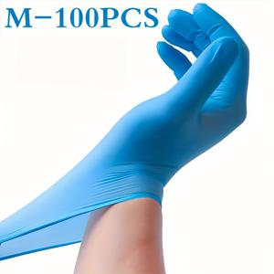 TEMU 100개 블루 일회용 니트릴 장갑 - 청소, 염색, 애완동물 목욕용, 비의료용, 방수 및 오일 저항성, 5밀 두께, 파우더 프리 소재, 매끄러운 질감, 살롱 사용 장갑