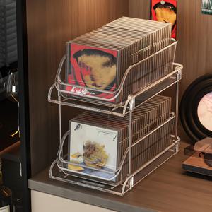 TEMU 투명 CD 보관대 - 스테인리스 프레임 & PET 선반 다용도 데스크탑 정리함, 빈티지 레코드·음반·캐세트 테이프 수납 - 공간 절약형 슬림 디자인 홈오피스 미디어 컬렉션