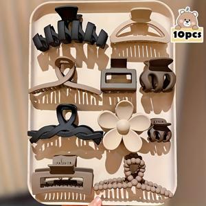 TEMU 10pcs 다색 기하학 꽃 헤어 클립 세트, 여성용 얼룩무늬 빈 헤어 클립, 간단하고 우아한 스타일 헤어 액세서리, 일상/파티 선물, 크리스마스/ 데이, 소녀/소녀/커플에 적합