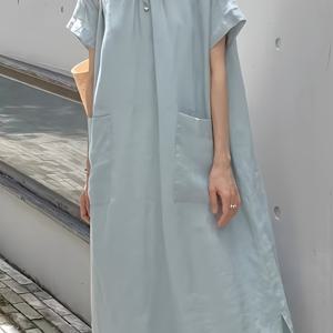 TEMU 대형 포켓이 있는 빈티지 일본 스타일 맥시 드레스 - 캐주얼 크루 넥, 반팔, 단색, 여성용 플로우이 A라인 스커트 - 여름에 완벽함|여름원피스|여성원피스|빈티지