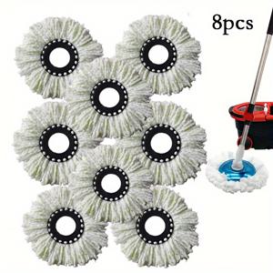 TEMU 8pcs 마이크로파이버 스피닝 모프 교체 헤드, 360° 회전형 원형 허리케인 매직 모프 리필, 가정 청소용 쉬운 청소 모프 헤드, 모프 버킷 키트 액세서리