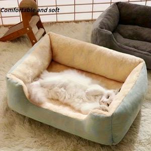 TEMU 럭셔리 벨벳 펫 베드 - 회색/녹색 플러시 고양이 소파 탈착식 쿠션 포함, 사계절용 편안한 수면 포드, 쉬운 조립 실내 애완동물 라운저