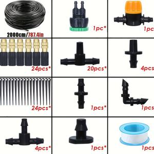 TEMU 완전 자동 방수 관개 키트 - 4/7mm 청동 안개 노즐, 잔디, 그늘, 그린하우스에 적합, 조절 가능한 방수관으로 효율적인 관개 시스템, 잔디 관개 시스템|분무 패턴|내구성 있는 관개 시스템, 잔디 관개 장비