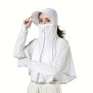 TEMU 여성용 스타일리시한 백색 후드티 - 지퍼 및 모자 포함, 가벼움, 햇빛 차단, 모기 방지, 여름용 냉각성 소재, 캐주얼한 옷, 여름용 캐주얼한 옷 | 스타일리시한 후드티 | 가벼운 후드티