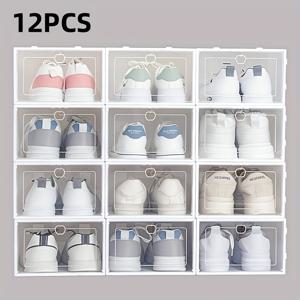 TEMU 플립탑 뚜껑이 있는 투명 신발 보관함 12팩 - 고품질 폴리에틸렌 스탠드형 신발 정리함, 공간 절약 가능한 쌓기 디자인, 침대 밑 및 옷장용, 기숙사·아파트·가정용, 신발 보관용, 침대 아래 정리함, 가시성 좋은 신발 상자|신발정리대