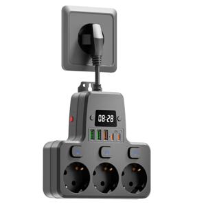 TEMU 9-in-1 멀티탭 (USB-A 3개 & USB-C 2개, 타이머 기능 포함) – 가정, 사무실, 학교에 완벽한 벽걸이형 전원 스트립|멀티탭