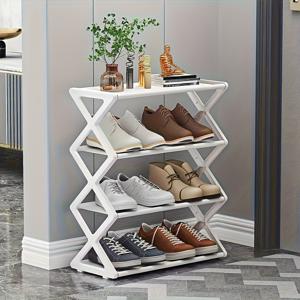 TEMU 1pc 4-Tier 공간 절약 신발 랙 - 내구성 PP, 세련된 디자인, 쉬운 조립, 현관 및 침실에 이상적, 스니커즈 및 캐주얼 신발을 수용, 손 세척 가능, 신발 보관 정리함, 현관 정리함, 현대 신발 랙, 내구성 신발 홀더
